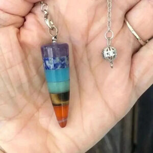 Rainbow Chakra Reiki Healing Stone Pendant Pendulum NWT